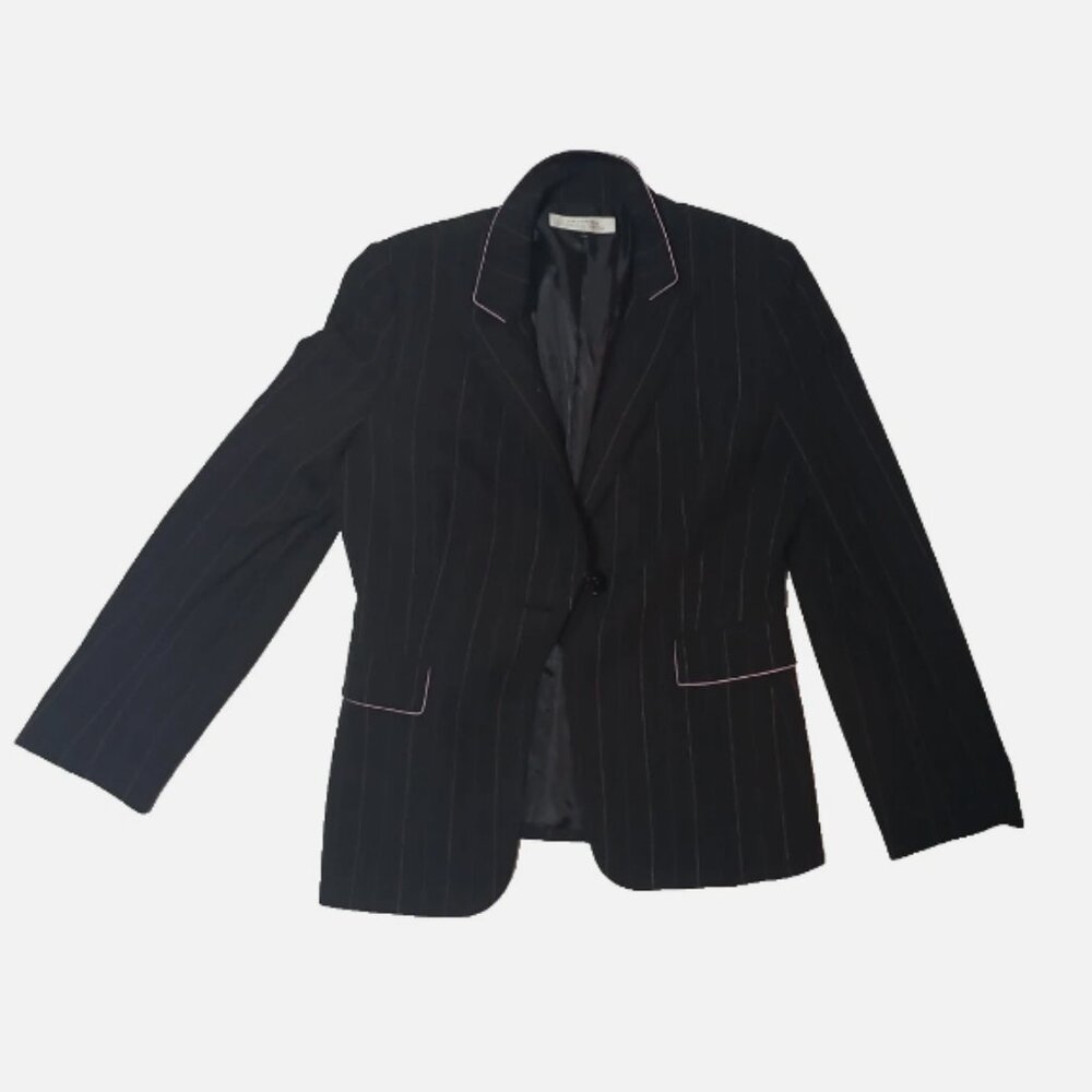 Tahari Arthur S Levine Size 14 Suit Top Blazer Womens Black Pink Vertical Stripe